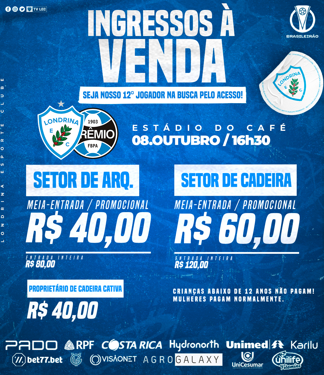 Ingressos à venda para Londrina Esporte Clube x Club Athletico Paranaense