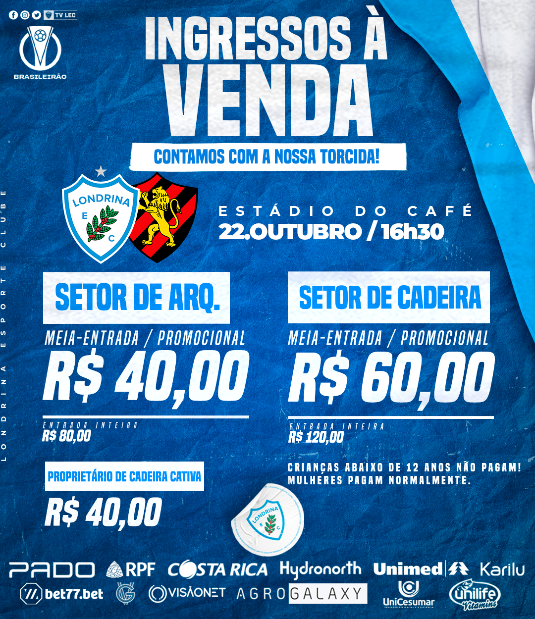 Ingressos à venda para Londrina Esporte Clube x Ponte Preta