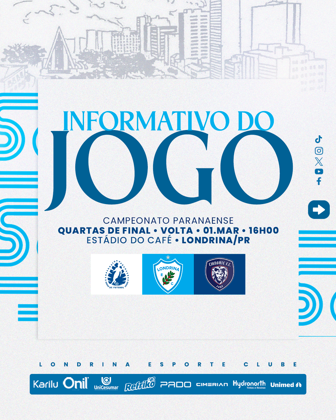 Londrina x Cianorte! Vale vaga na semifinal! Ingressos disponíveis